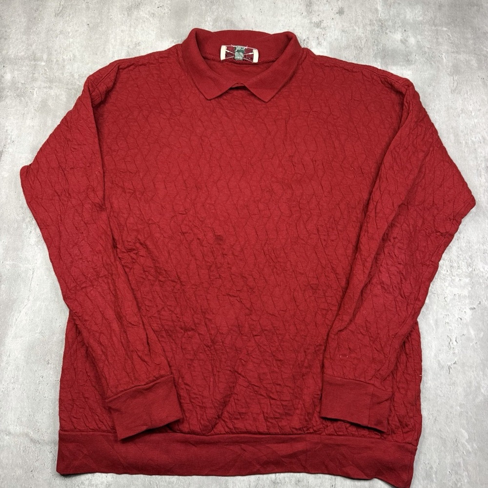 Vintage 90s Orvis Collared Quilted Sweater Crewneck Polo Red Medium Rugby